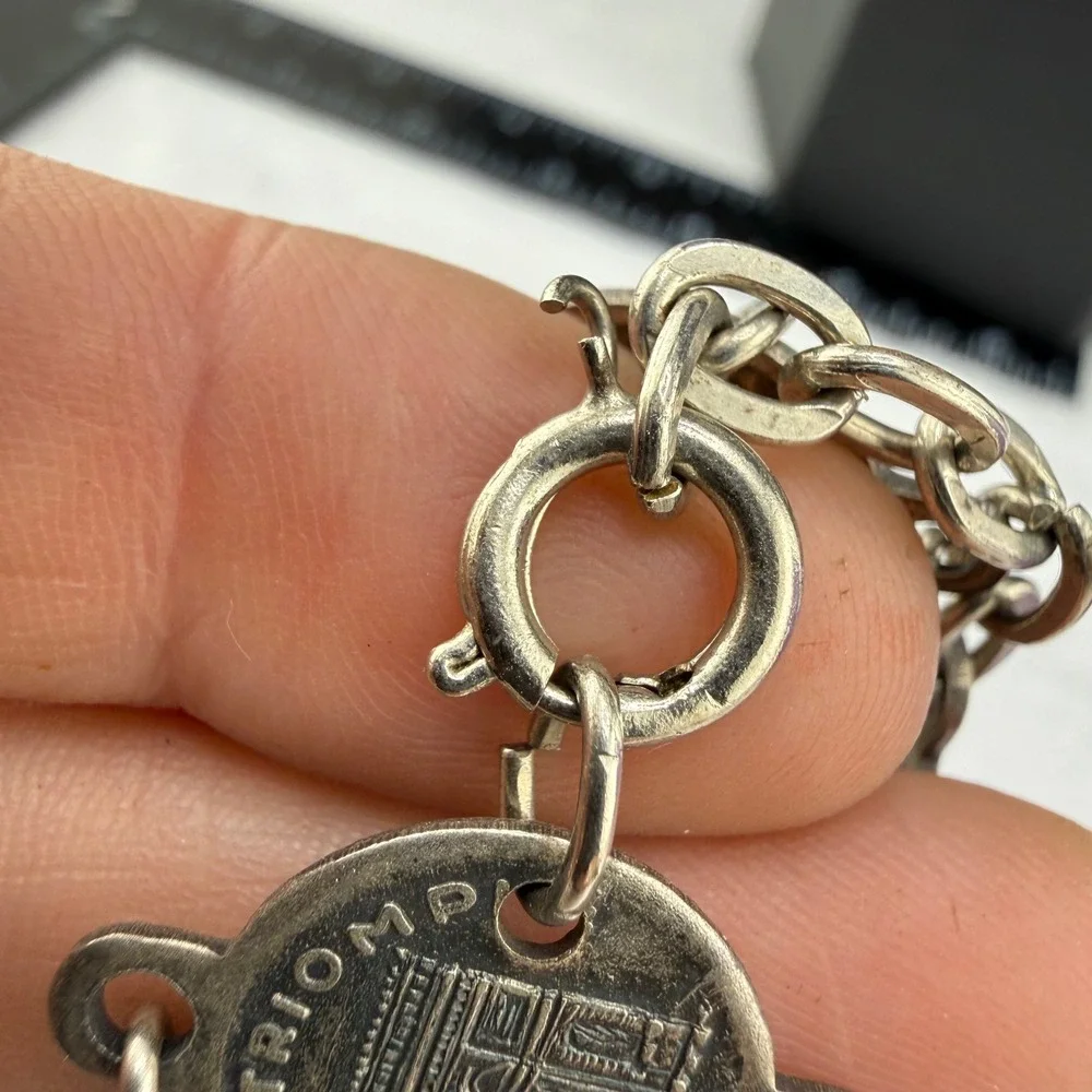Vintage Paris Souvenir Bracelet Silver Tone Eiffel Tower Arc De Triomphe 8